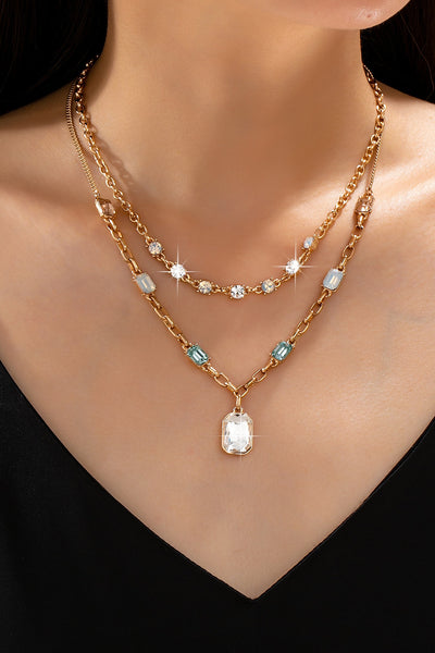 Vintage Pastel Layered Crystal Pendant Necklace Set | 80N93430