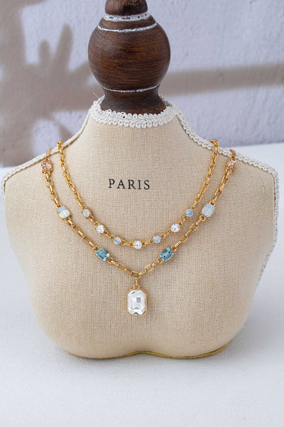 Vintage Pastel Layered Crystal Pendant Necklace Set | 80N93430