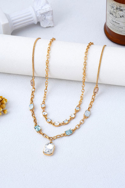 Vintage Pastel Layered Crystal Pendant Necklace Set | 80N93430
