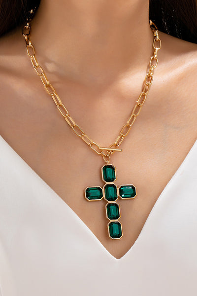 Bezel Set Rhinestone Cross Front Toggle Necklace | 80N93437