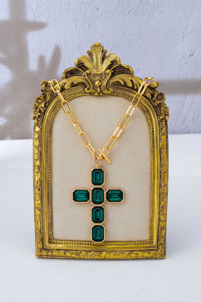 Bezel Set Rhinestone Cross Front Toggle Necklace | 80N93437