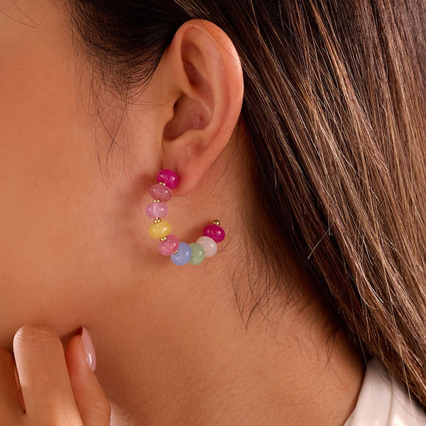 STAINELESS STEEL NATURAL GEMSTONE HOOP EARRINGS | 40E537