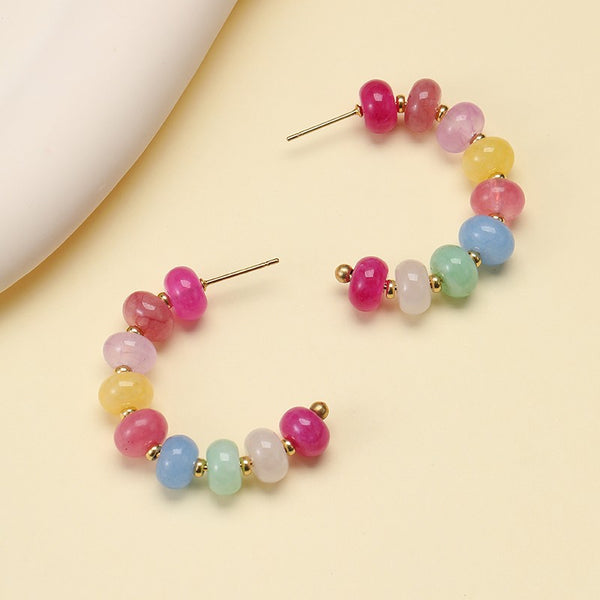 STAINELESS STEEL NATURAL GEMSTONE HOOP EARRINGS | 40E537