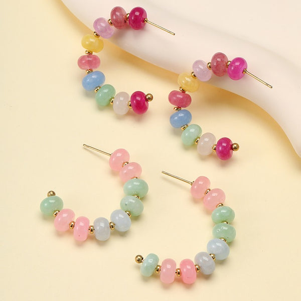STAINELESS STEEL NATURAL GEMSTONE HOOP EARRINGS | 40E537