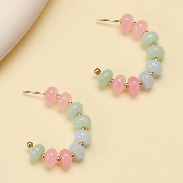 STAINELESS STEEL NATURAL GEMSTONE HOOP EARRINGS | 40E537