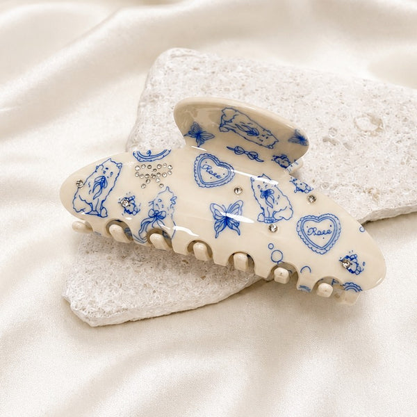 BLUE TOILE PRINT HAIR CLAW CLIPS | 40H1159