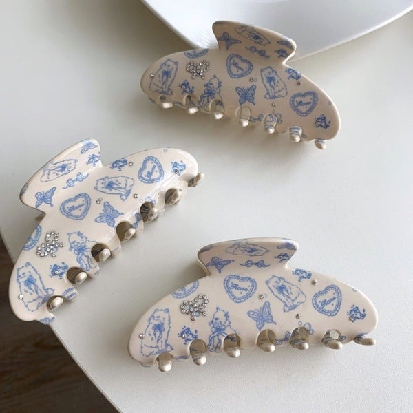 BLUE TOILE PRINT HAIR CLAW CLIPS | 40H1159