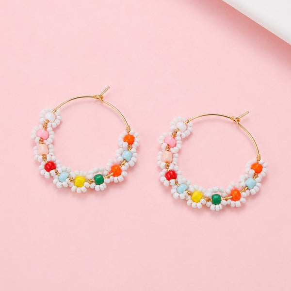 BOHO MULTI BEADED DAISY HOOP EARRINGS | 40E536