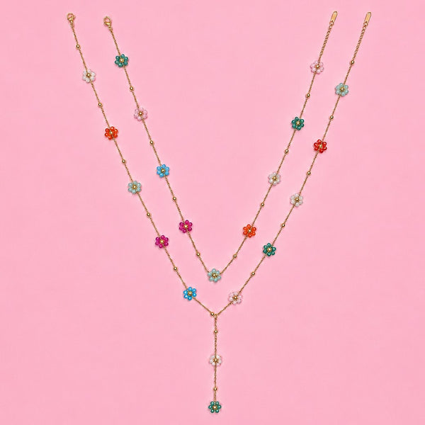 18K STAINLESS STEEL LAYERED Y NECKLACE SET | 40NK9760