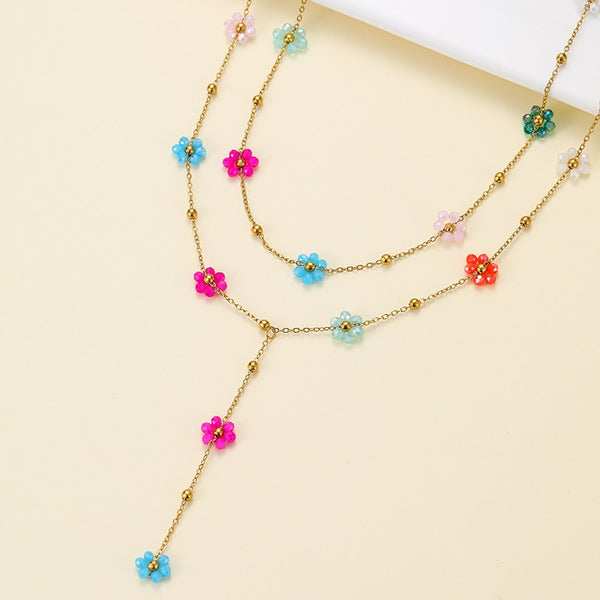 18K STAINLESS STEEL LAYERED Y NECKLACE SET | 40NK9760