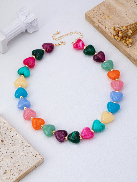 Multi-Color Resin Heart Bead Necklace | 80N93443