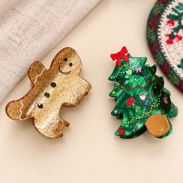 Holiday Gingerbread & Christmas Tree Hair Claw Clip| 40H1236
