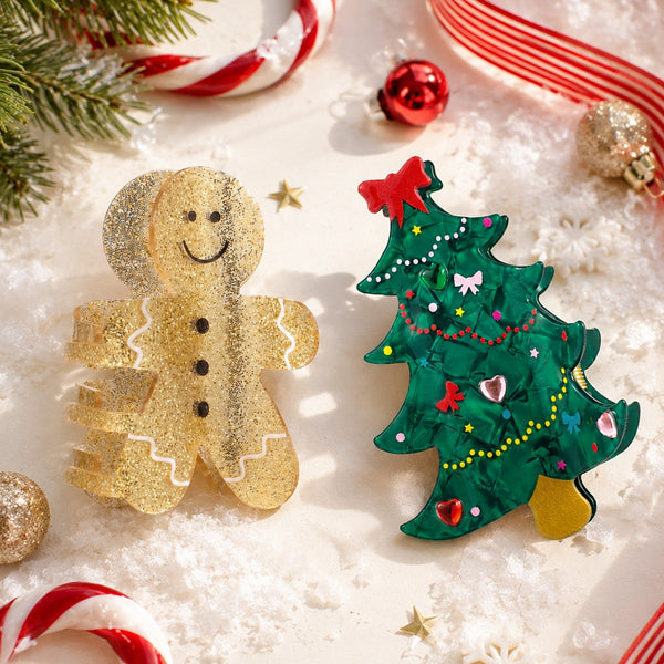 Holiday Gingerbread & Christmas Tree Hair Claw Clip| 40H1236