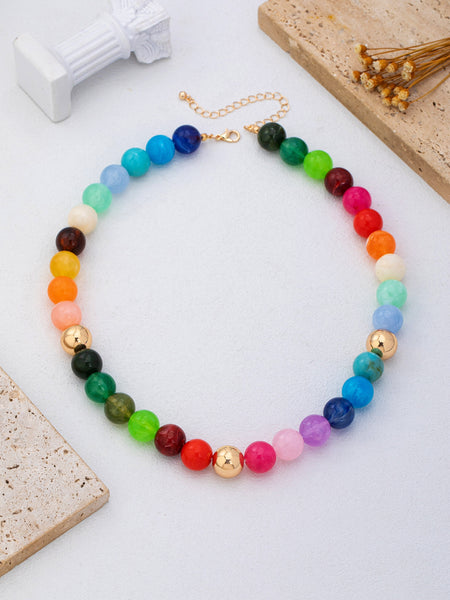 Rainbow Marbled Resin Bead Necklace | 80N93447