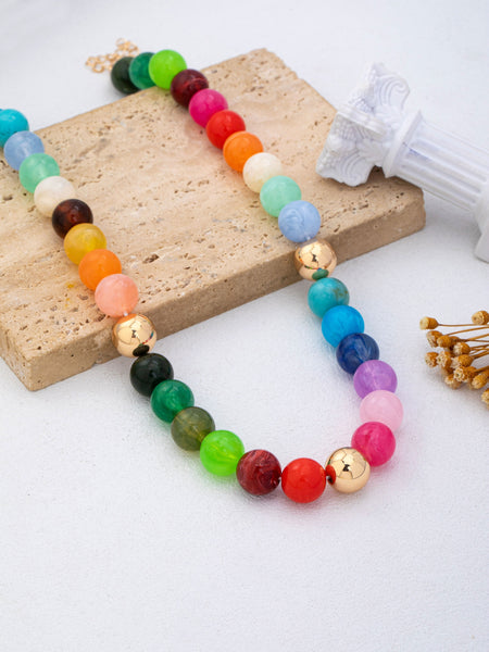 Rainbow Marbled Resin Bead Necklace | 80N93447