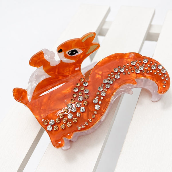 Rhinestone Jumbo Racoon Squirrel Hair Claw Clips | 40H1165
