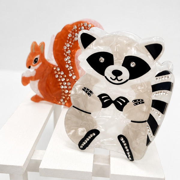 Rhinestone Jumbo Racoon Squirrel Hair Claw Clips | 40H1165