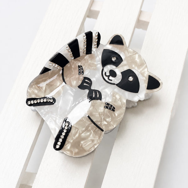 Rhinestone Jumbo Racoon Squirrel Hair Claw Clips | 40H1165