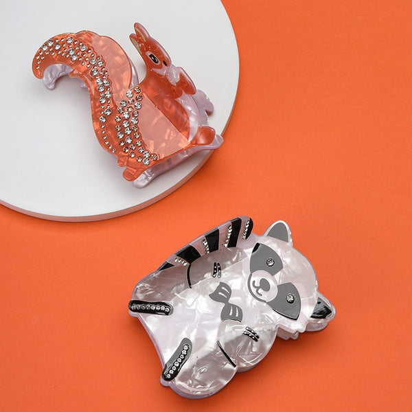 Rhinestone Jumbo Racoon Squirrel Hair Claw Clips | 40H1165