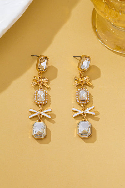 Emerald-Cut Crystal Bow Drop Earrings | 80E62747