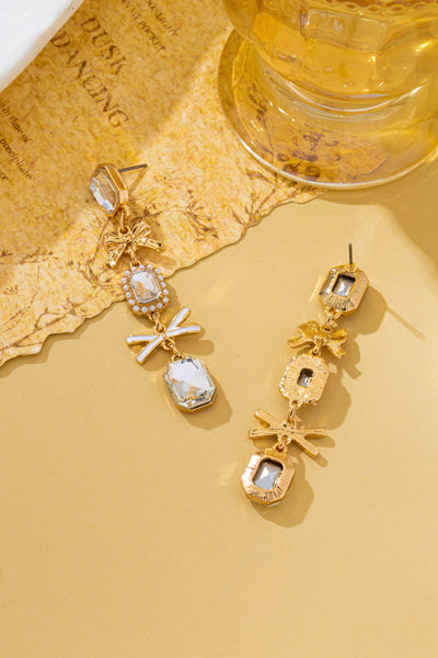 Emerald-Cut Crystal Bow Drop Earrings | 80E62747