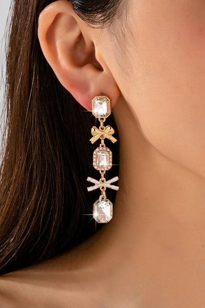 Emerald-Cut Crystal Bow Drop Earrings | 80E62747