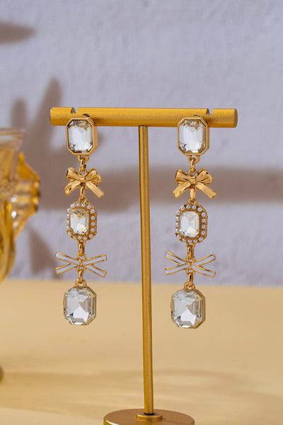 Emerald-Cut Crystal Bow Drop Earrings | 80E62747
