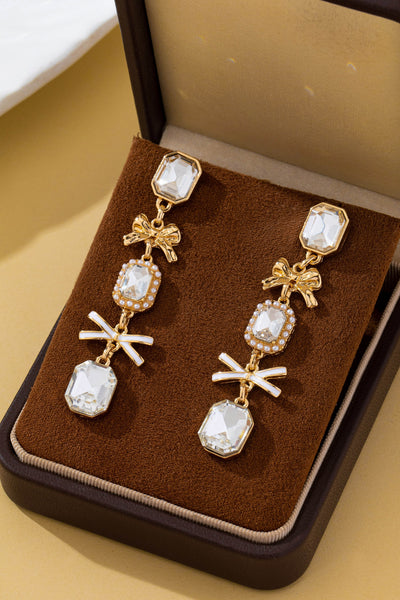 Emerald-Cut Crystal Bow Drop Earrings | 80E62747