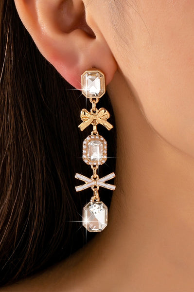 Emerald-Cut Crystal Bow Drop Earrings | 80E62747