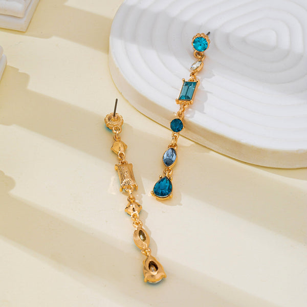 Aquamarine Geometric Crystal  Linear Drop Earrings| 80E62751