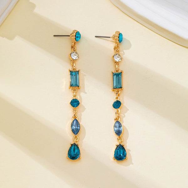 Aquamarine Geometric Crystal  Linear Drop Earrings| 80E62751