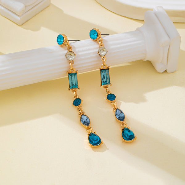 Aquamarine Geometric Crystal  Linear Drop Earrings| 80E62751