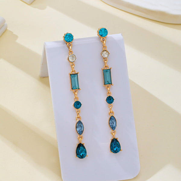 Aquamarine Geometric Crystal  Linear Drop Earrings| 80E62751