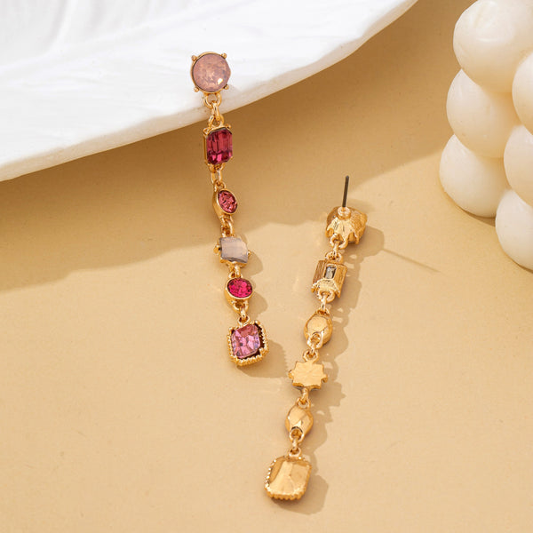 Rosy Ombre Geometric Crystal Linear Drop Earrings | 80E62752