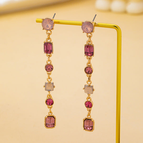 Rosy Ombre Geometric Crystal Linear Drop Earrings | 80E62752