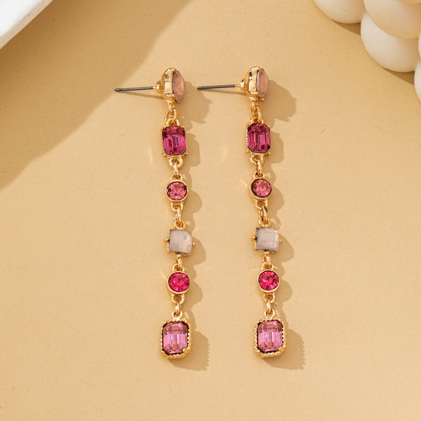 Rosy Ombre Geometric Crystal Linear Drop Earrings | 80E62752