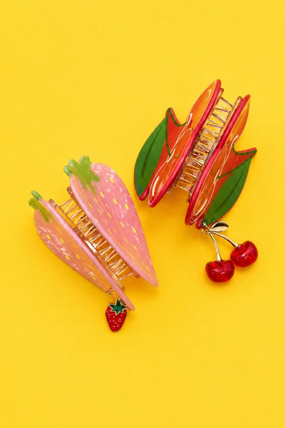Trending Dangling Charm Cherry Strawberry Hair Claw Clip | 40H1168