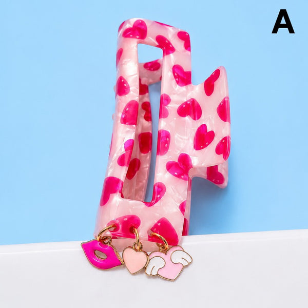 Valentine's Dangling Charm Heart Hair Claw Clips | 40H1169