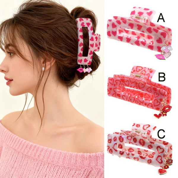 Valentine's Dangling Charm Heart Hair Claw Clips | 40H1169
