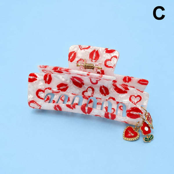 Valentine's Dangling Charm Heart Hair Claw Clips | 40H1169