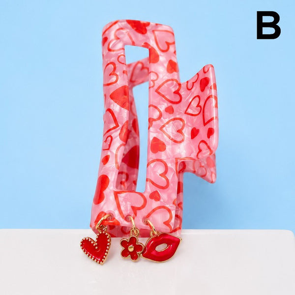 Valentine's Dangling Charm Heart Hair Claw Clips | 40H1169