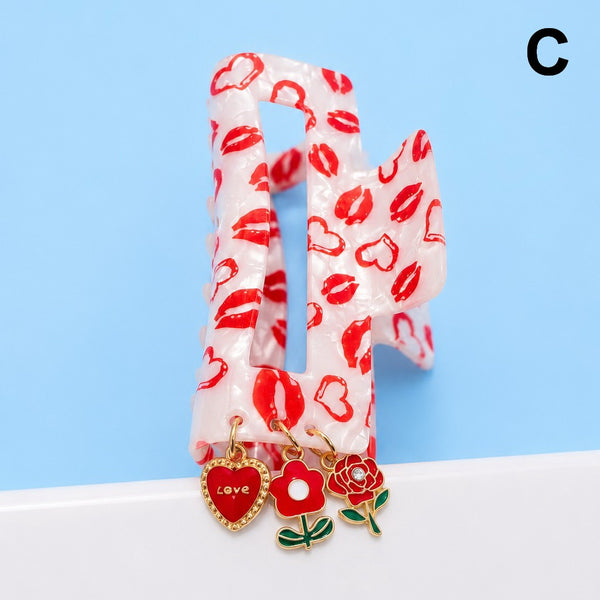 Valentine's Dangling Charm Heart Hair Claw Clips | 40H1169