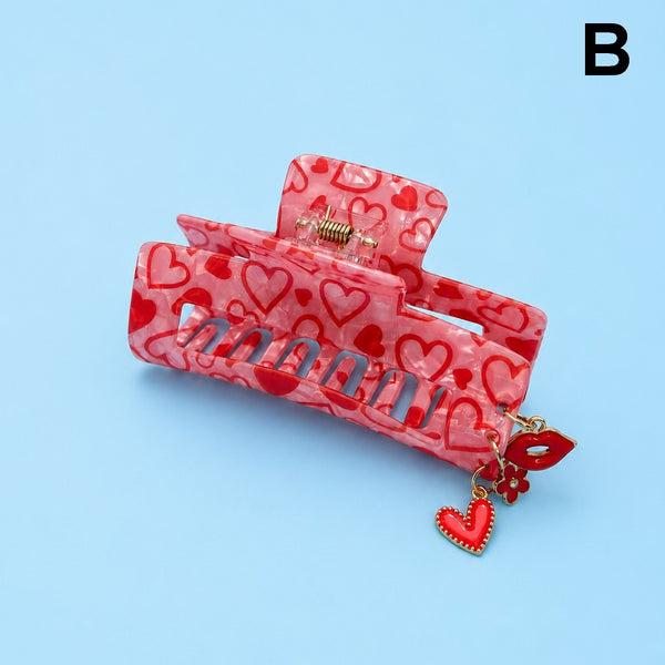 Valentine's Dangling Charm Heart Hair Claw Clips | 40H1169