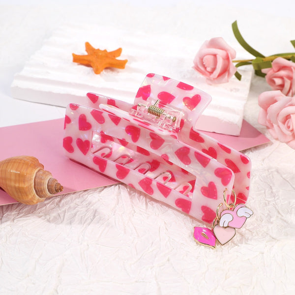 Valentine's Dangling Charm Heart Hair Claw Clips | 40H1169