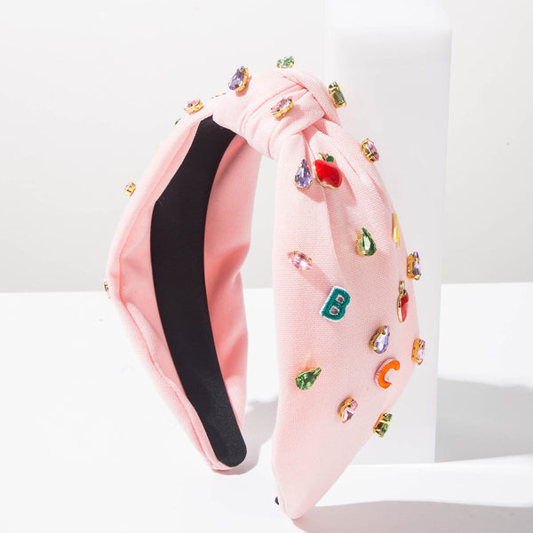 Alphabet Rhinestone Embellished Knotted Headband | 40HB207