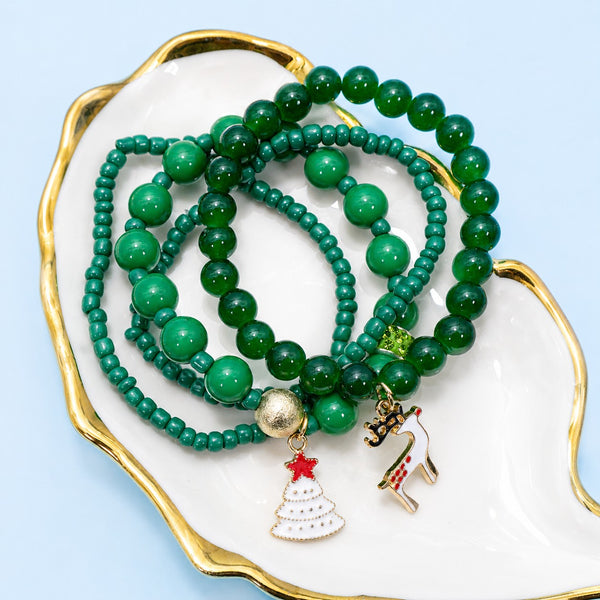 Santa Christmas Tree Snowflake Beaded Bracelet Set | 40B5272