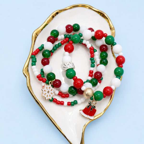Santa Christmas Tree Snowflake Beaded Bracelet Set | 40B5272