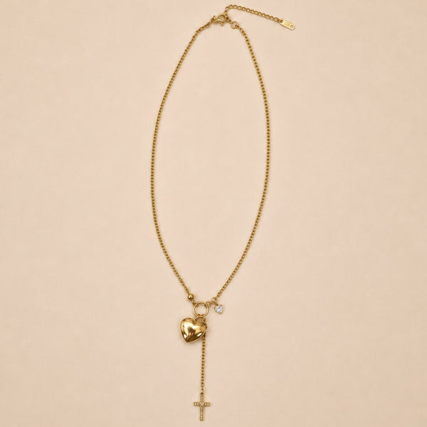 18K STAINLESS STEEL GOLD & CROSS Y NECKLACE | 40NK9762