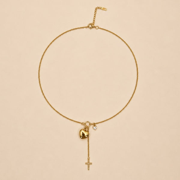 18K STAINLESS STEEL GOLD & CROSS Y NECKLACE | 40NK9762