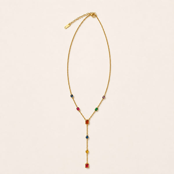 18K STAINLESS STEEL RAINBOW CRYSTAL Y NECKLACE | 40NK9763